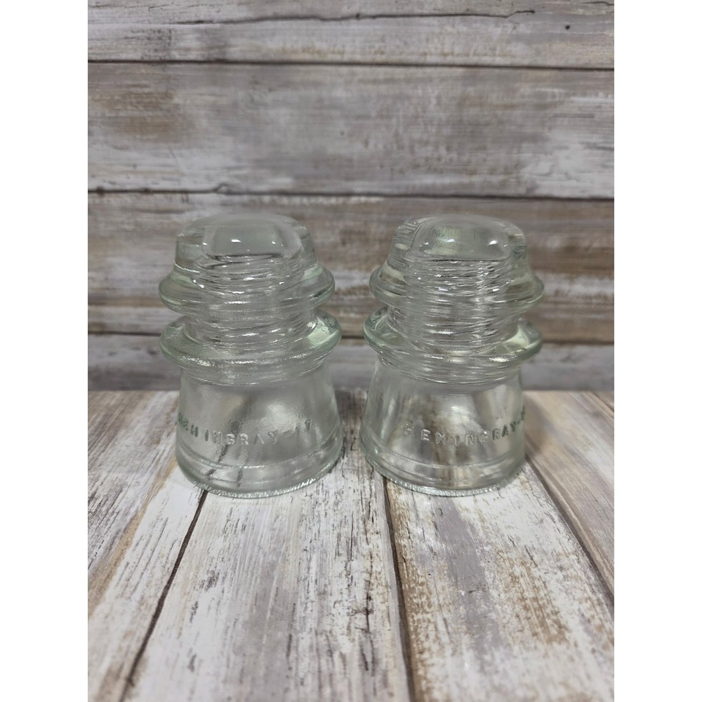 2- Vintage Hemingray-17 Clear Glass Insulators Made in USA Industrial Decor